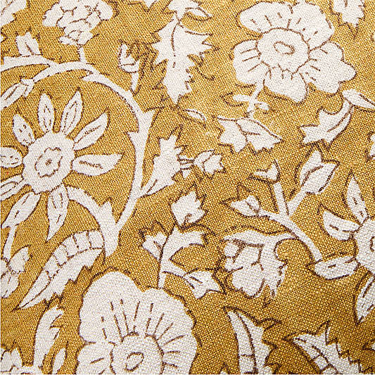 Whitney Linen 20"x20" Moroccan Ocher Floral Hand Printed Throw Pillow Cover