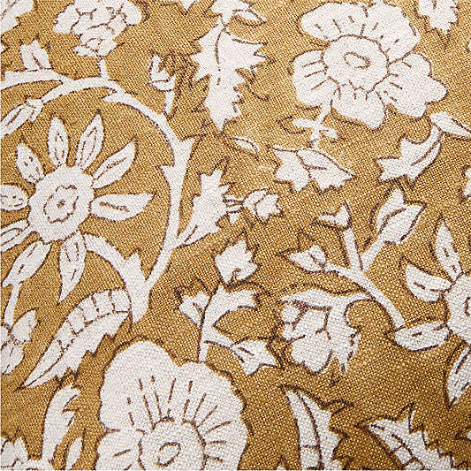 Whitney Linen 20"x20" Moroccan Ocher Floral Hand Printed Throw Pillow Cover