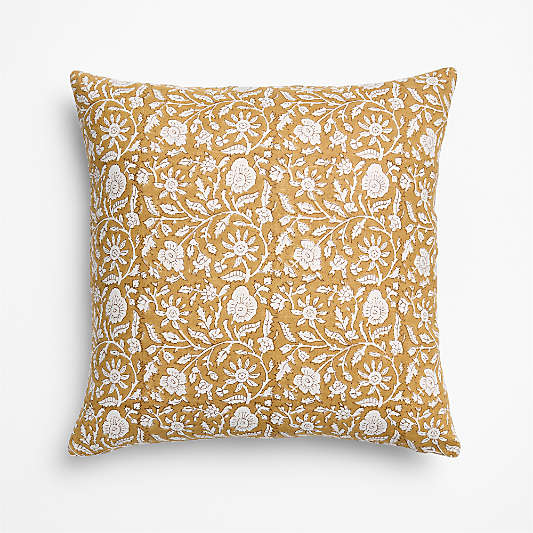 Floral Block Print Moroccan Ochre and Taupe
