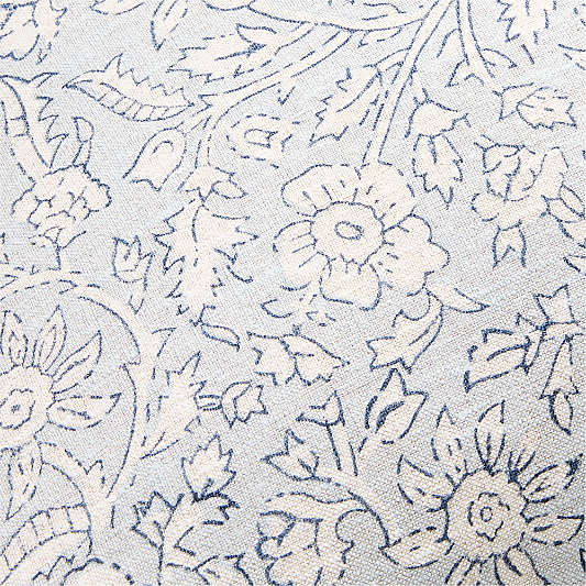 Whitney Linen 20"x20" Pale Blue Floral Hand Printed Throw Pillow Cover