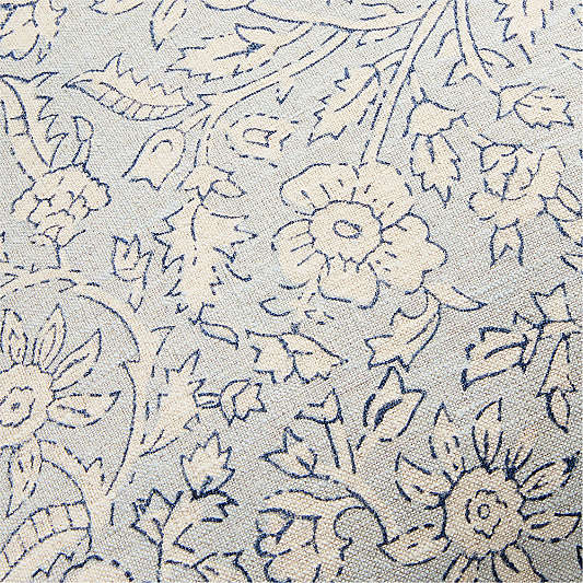 Whitney Linen 20"x20" Pale Blue Floral Hand Printed Throw Pillow with Down-Alternative Insert