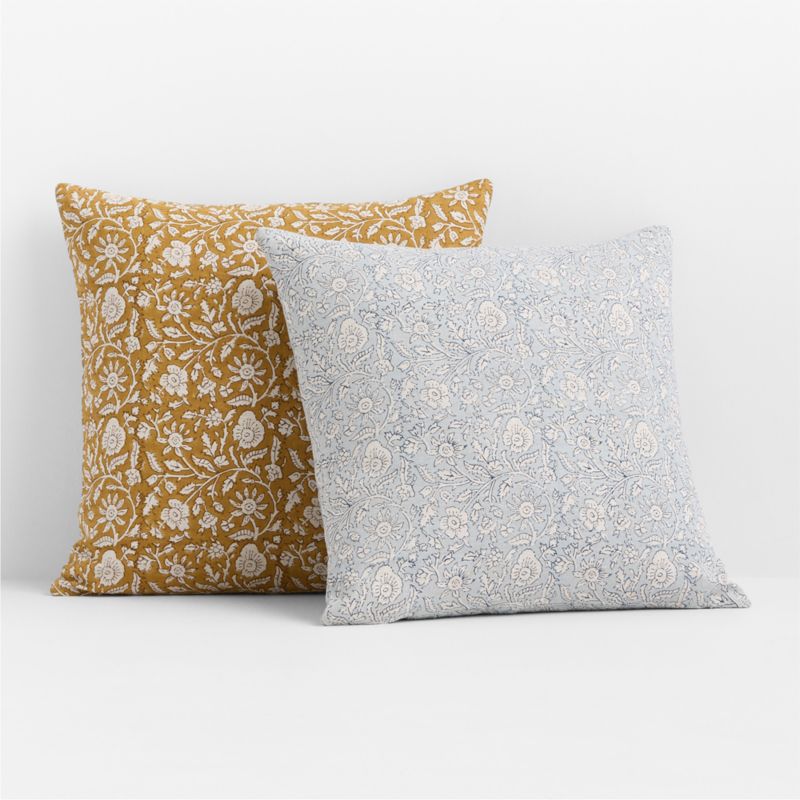 Whitney Linen 20"x20" Pale Blue Floral Hand Printed Throw Pillow Cover - image 2 of 4