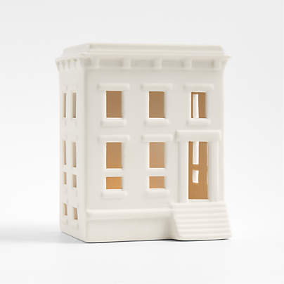 White Ceramic Holiday Gothic Revival Brownstone