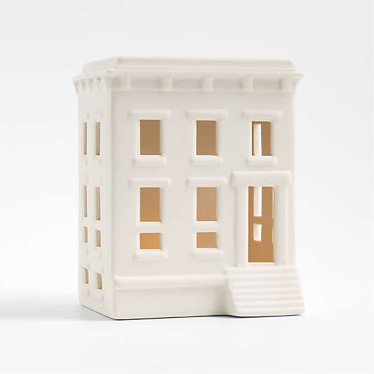 White Ceramic Holiday Gothic Revival Brownstone