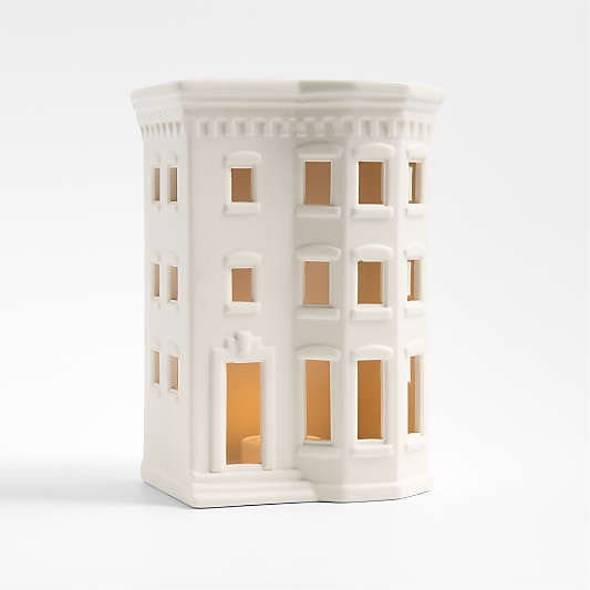 White Ceramic Holiday Queen Anne Brownstone