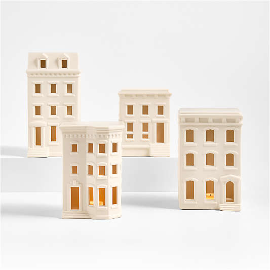 White Ceramic Holiday Brownstone Houses