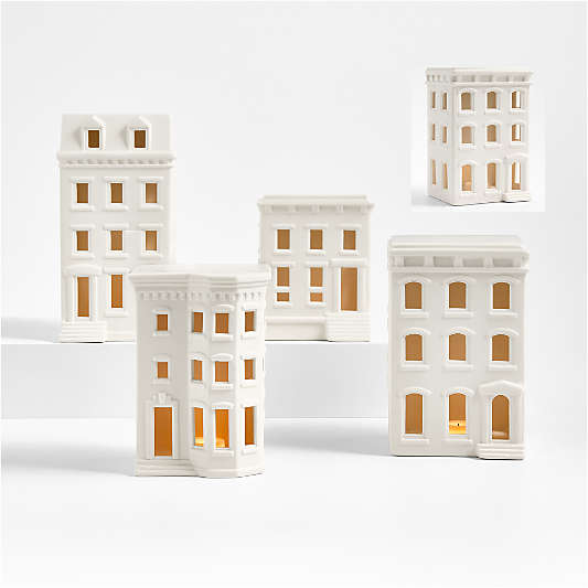White Ceramic Holiday Brownstone Houses