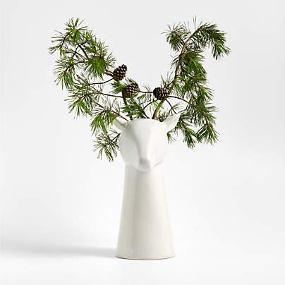 White Ceramic Deer Head Vase 15"