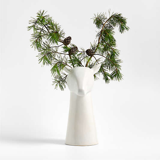 White Ceramic Deer Head Vase 15"