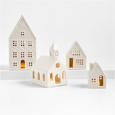 View White Ceramic Holiday House, Set of 4 details