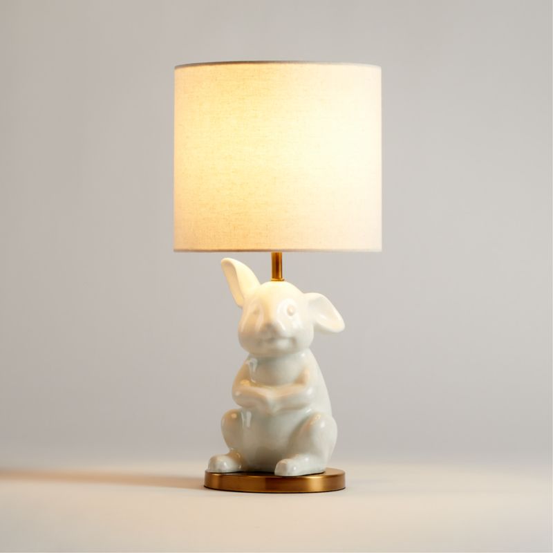 White Crackled Ceramic Woodland Bunny Kids Table Lamp - image 0 of 6