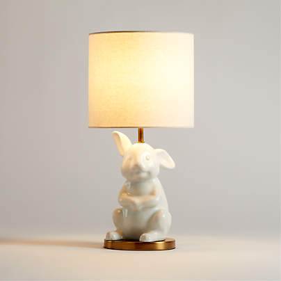 White Crackled Ceramic Woodland Bunny Kids Table Lamp