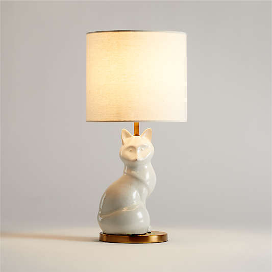 White Crackled Ceramic Woodland Fox Kids Table Lamp