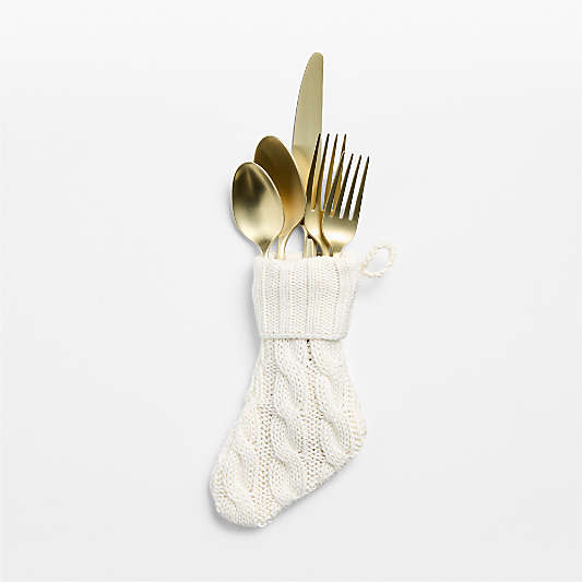 Holiday Cable Knit White Mini Stocking Flatware Holders, Set of 4
