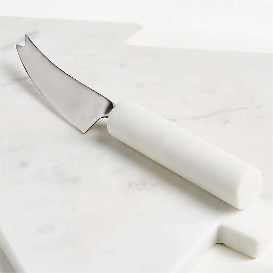 White Marble Holiday Tree Cheese Board with Knife