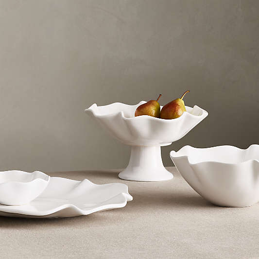 White Ruffle 12" Earthenware Pedestal Bowl