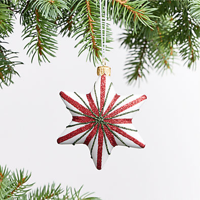 View European White Star with Stripes Christmas Tree Ornament details