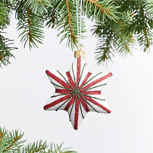 European White Star with Stripes Christmas Tree Ornament