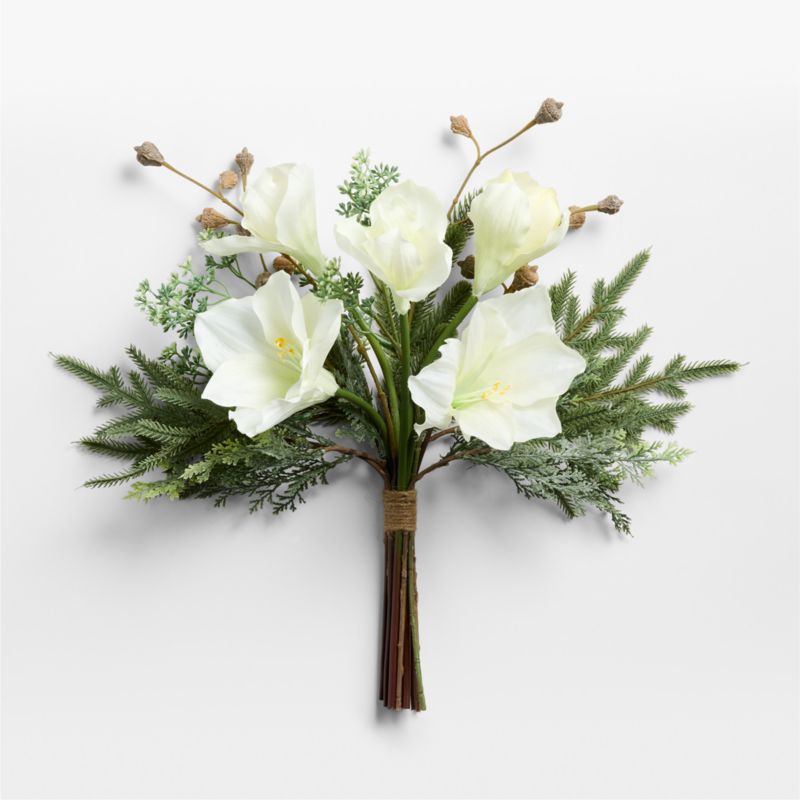 Faux White Amaryllis and Greenery Holiday Bouquet - image 1 of 3