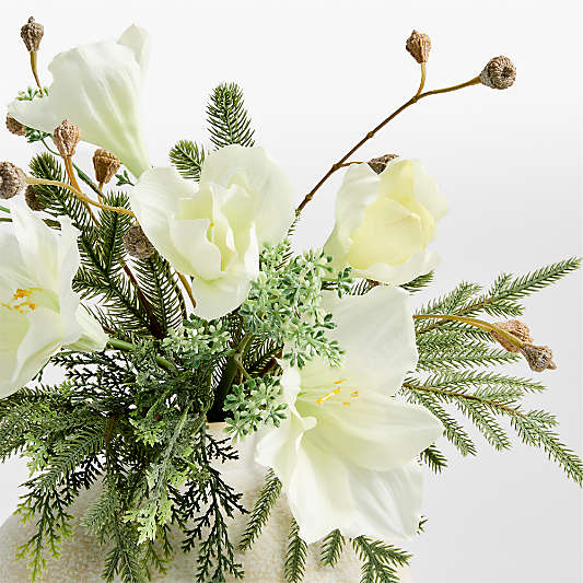 Faux White Amaryllis and Greenery Holiday Bouquet