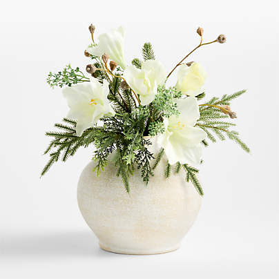 Faux White Amaryllis and Greenery Holiday Bouquet