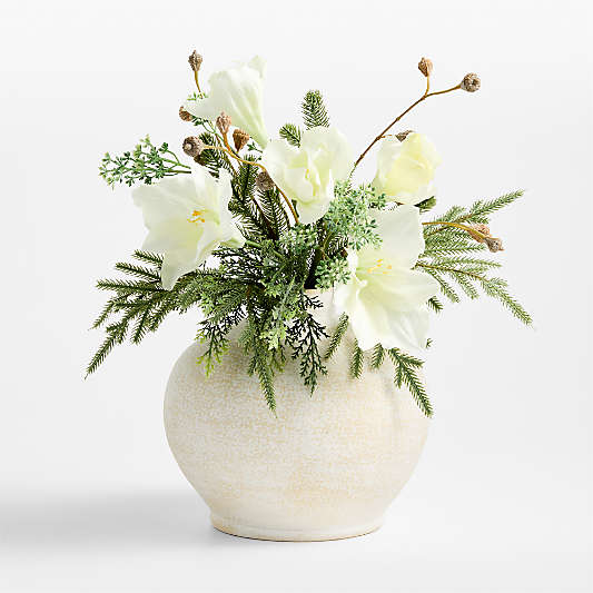 Faux White Amaryllis and Greenery Holiday Bouquet