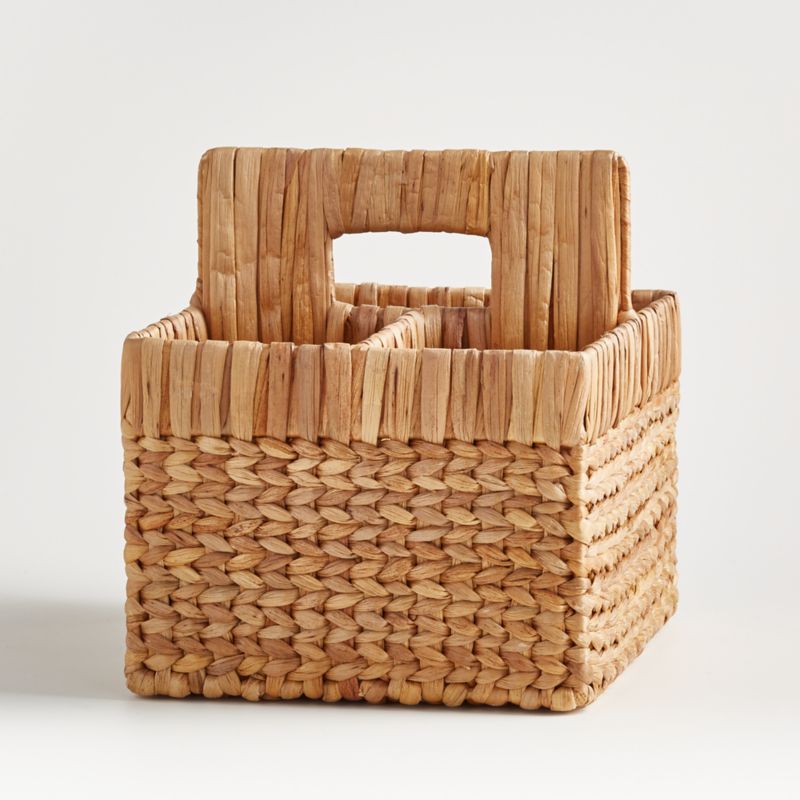 Natural Woven Wicker 3-Compartment Diaper Caddy with Handles