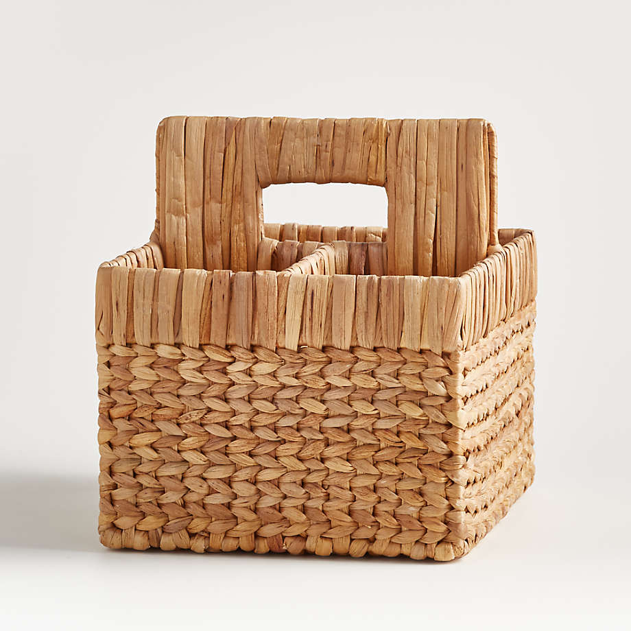 Natural Woven Wicker 3-Compartment Diaper Caddy with Handles +