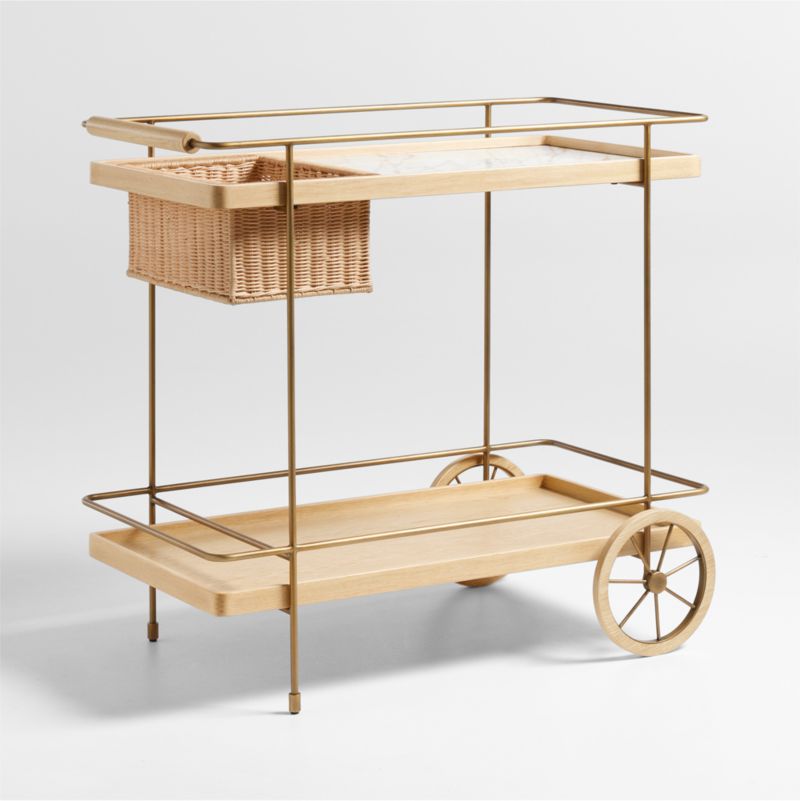 Wicker Park Natural Oak Wood and Marble Bar Cart - image 5 of 11