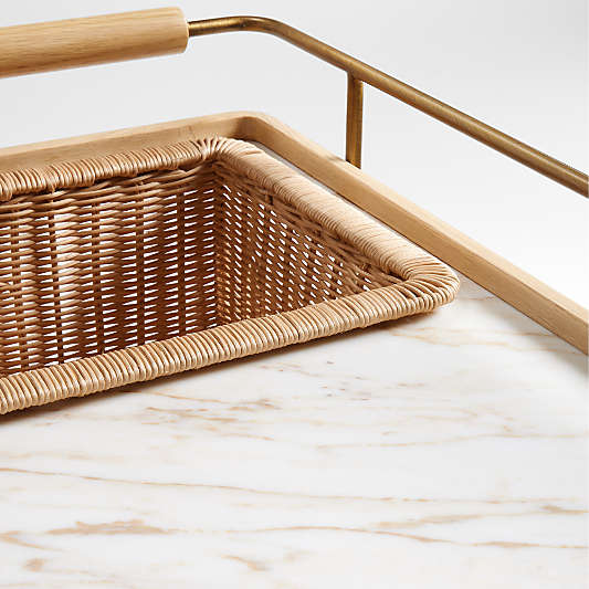 Wicker Park 36" Natural Oak Wood and Marble Bar Cart