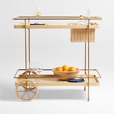 View Wicker Park 36" Natural Oak Wood and Marble Bar Cart details