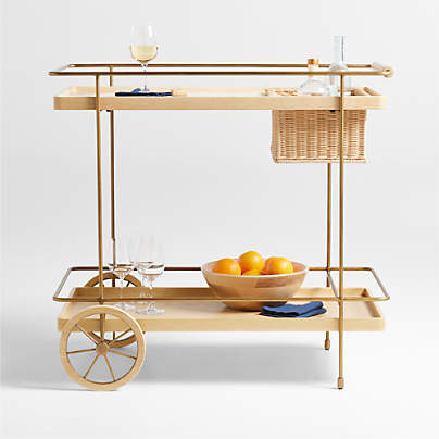 Wicker Park 36" Natural Oak Wood and Marble Bar Cart