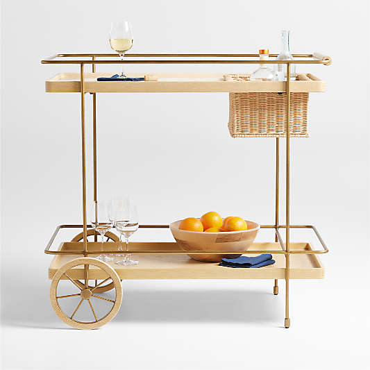 Wicker Park 36" Natural Oak Wood and Marble Bar Cart