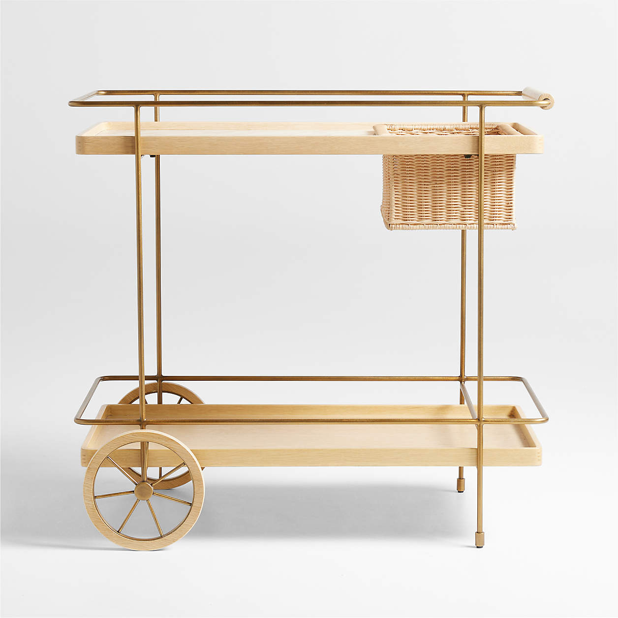 Wicker Park Natural Oak Wood and Marble Bar Cart Crate & Barrel