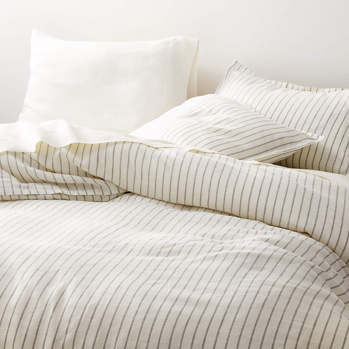Pure Linen Wide Stripe Warm White Full, What Are The Dimensions Of A Queen Duvet Cover