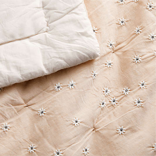 Wild Daisies Embroidered Organic Cotton Baby Crib Quilt