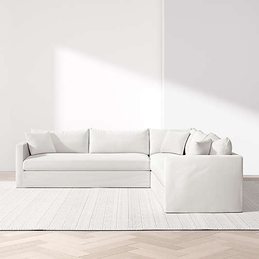 Willow II 3-Piece L-Shaped Slipcovered Bench Sectional Sofa