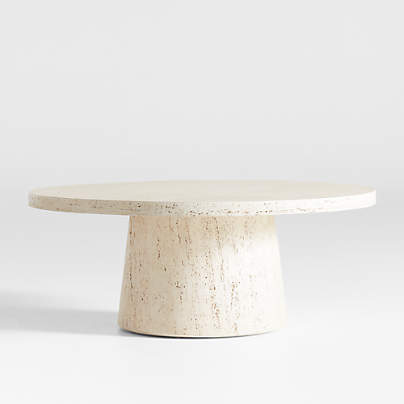 Willy Faux Travertine Resin 44" Round Pedestal Coffee Table by Leanne Ford