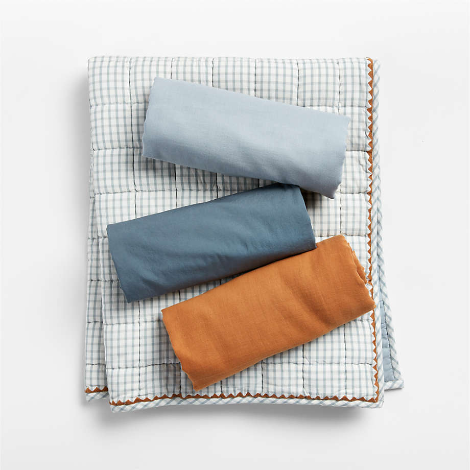 Blue Windowpane Plaid Organic Cotton Baby Bedding Bundle Set Crate & Kids