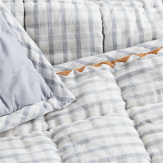 Blue Windowpane Plaid 100% Organic Cotton Baby Crib Quilt