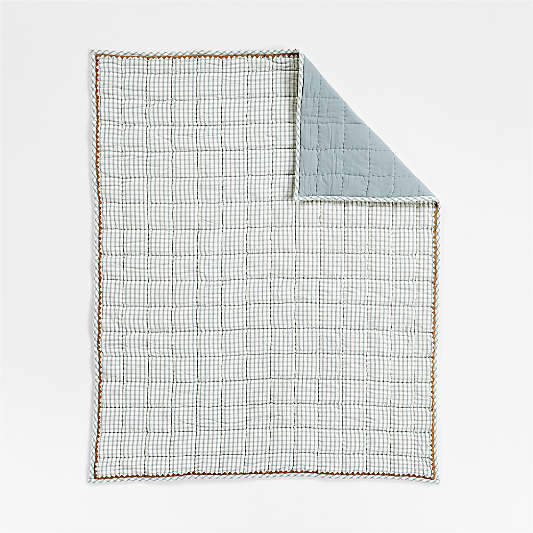 Blue Windowpane Plaid Organic Cotton Baby Crib Quilt