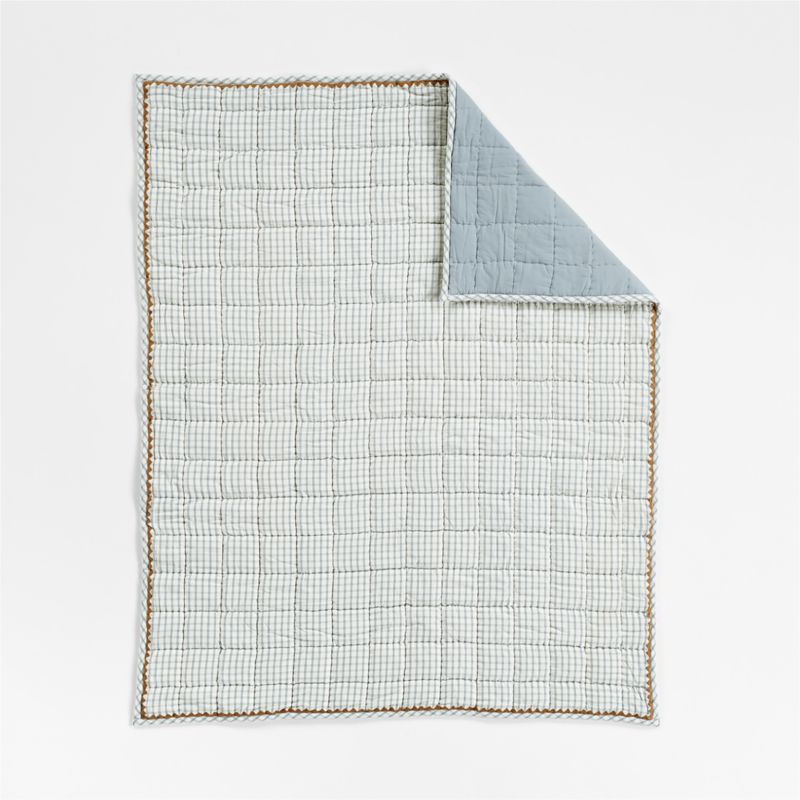 Blue Windowpane Plaid Organic Cotton Baby Bedding Bundle Set - image 1 of 6