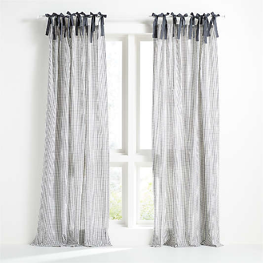 63" Grey Organic Cotton Windowpane Plaid Curtain Panel