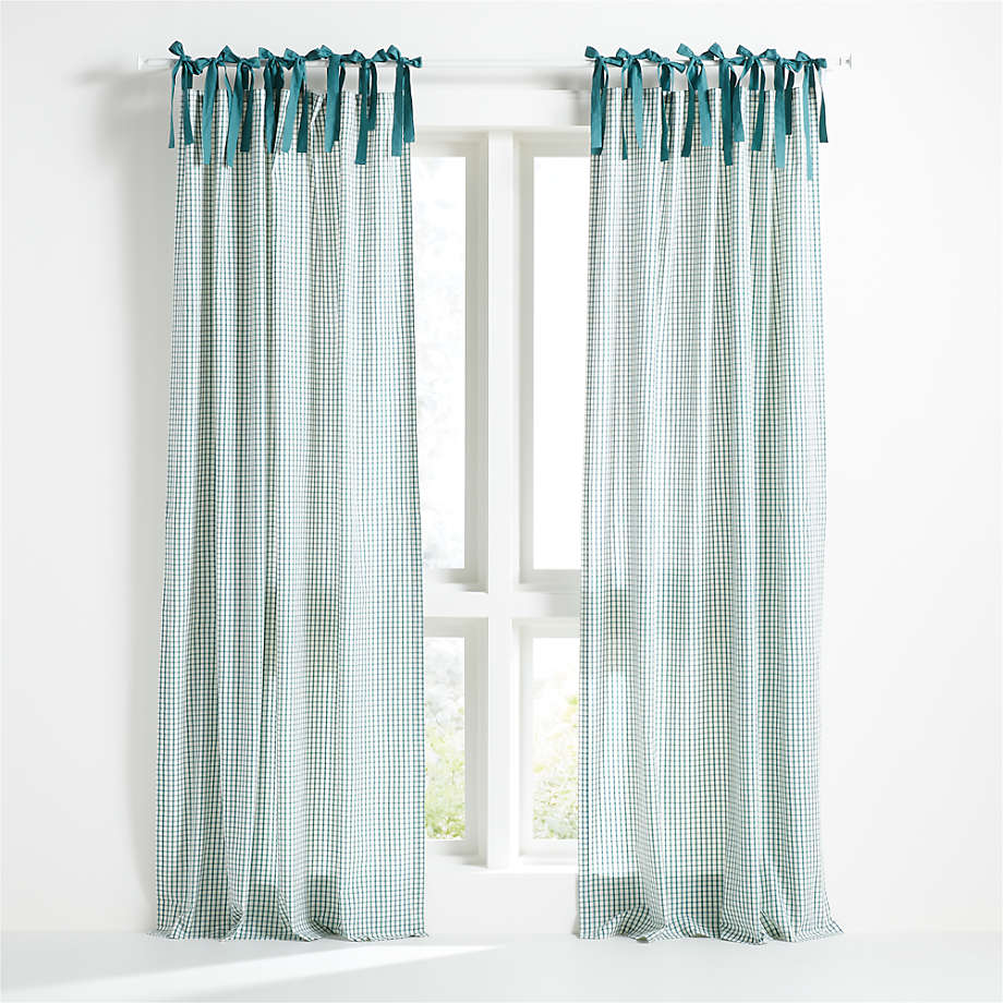 63" Teal Organic Cotton Windowpane Plaid Curtain Panel