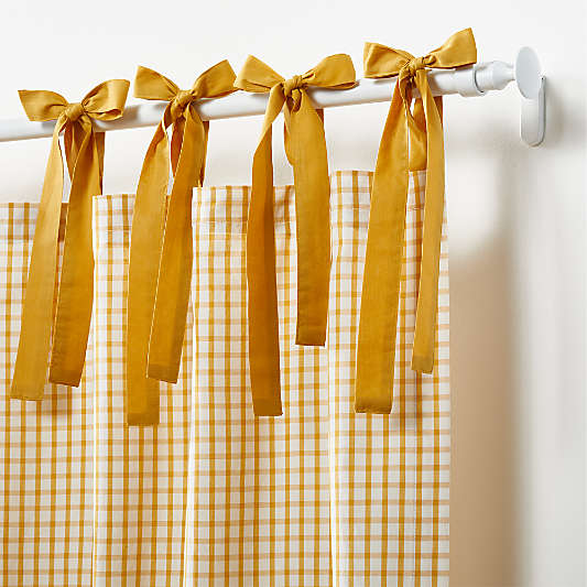 63" Yellow Organic Cotton Windowpane Plaid Curtain Panel