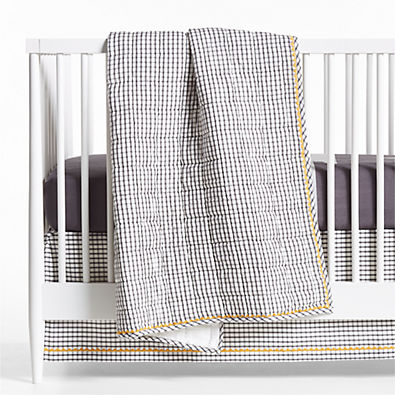 View Grey Windowpane Plaid Organic Cotton Baby Crib Quilt details