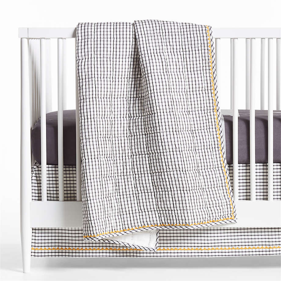 Grey Windowpane Plaid Organic Cotton Baby Crib Skirt