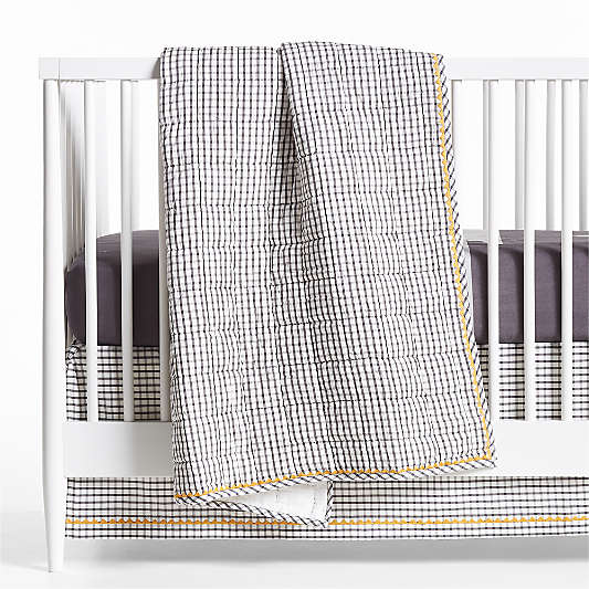 Grey Windowpane Plaid Organic Cotton Baby Crib Quilt