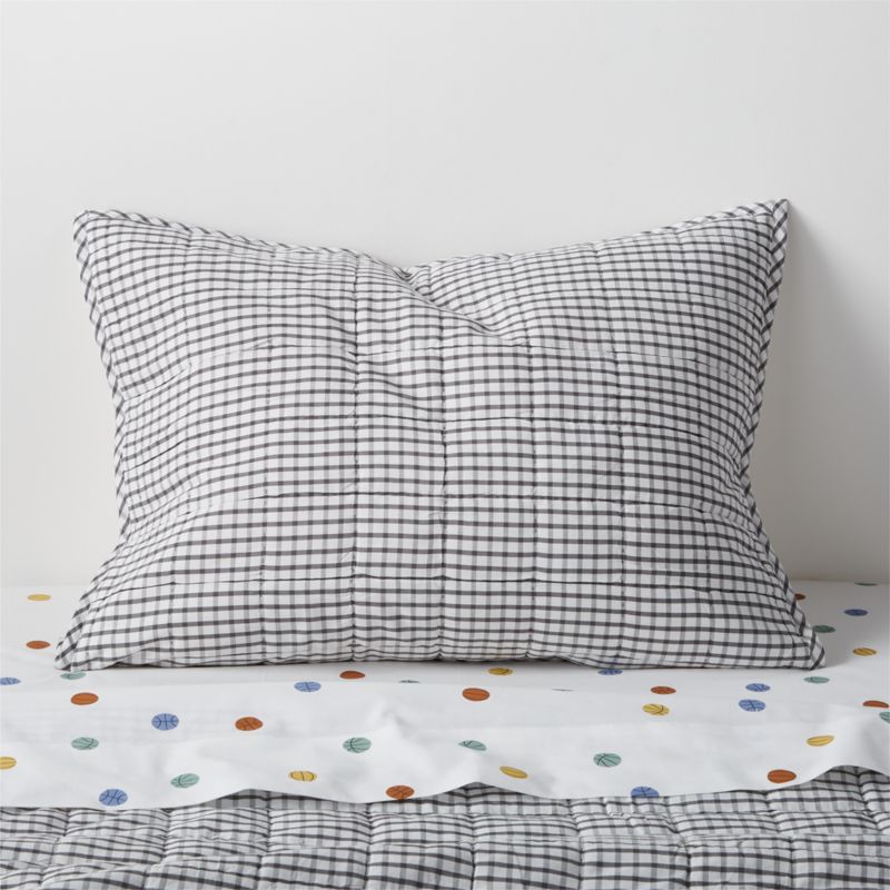 Kids Grey Windowpane Plaid Cotton Pillow Sham - image 2 of 3