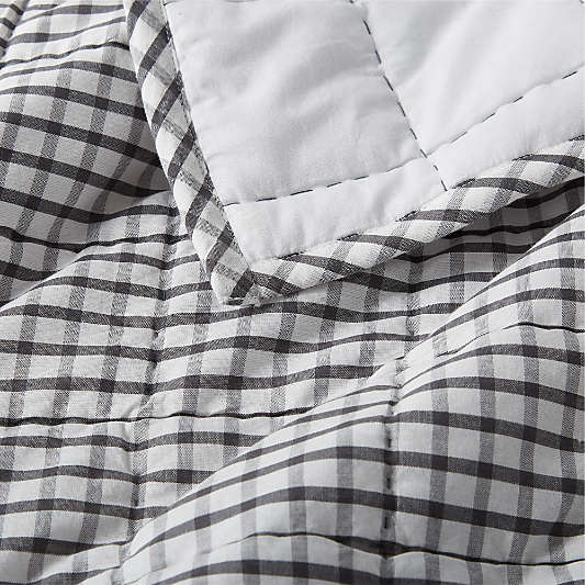 Kids Grey Windowpane Plaid Cotton Quilt Bedding Set